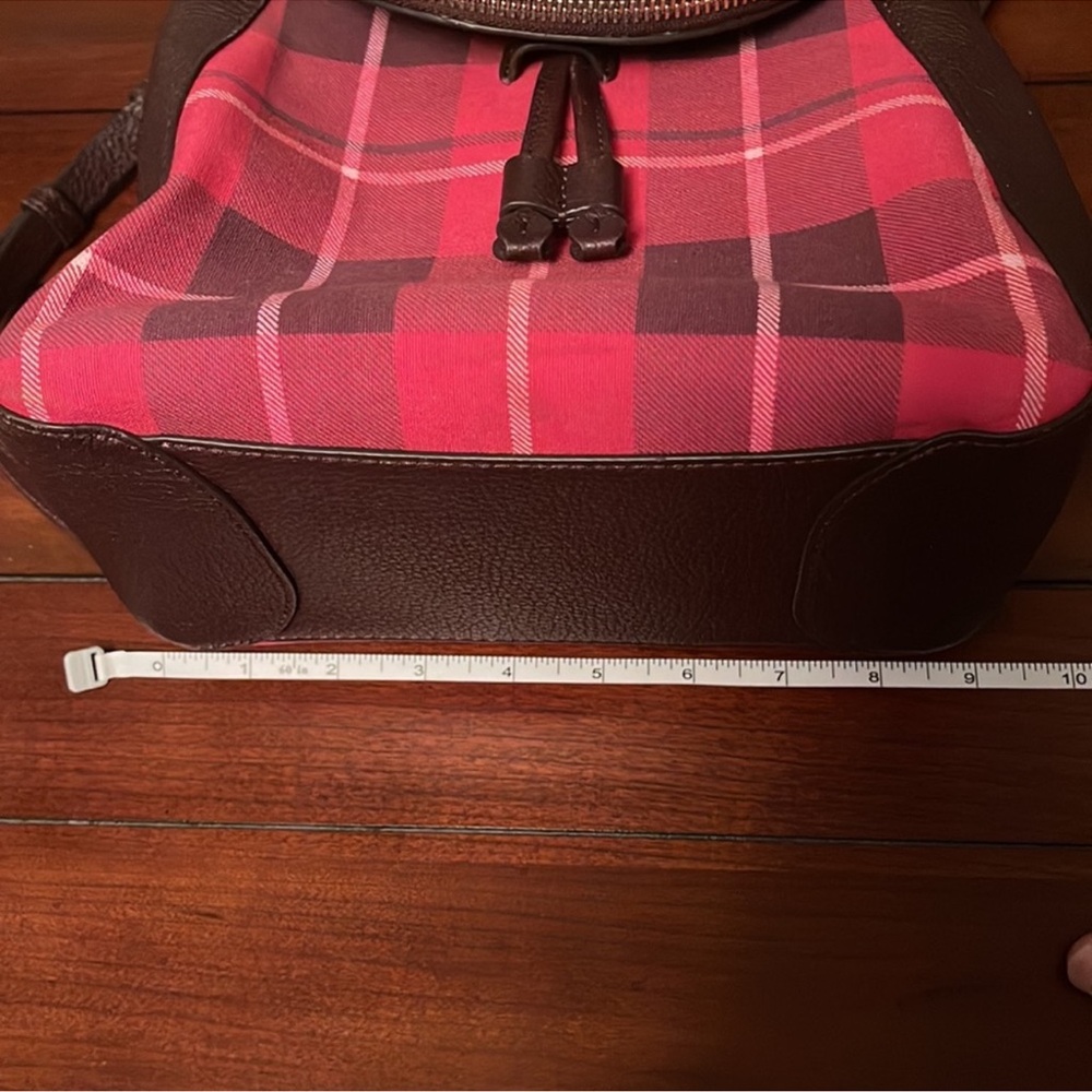 Kate Spade “Leila” Brown Leather & Pink Plaid Backpack, Lk New - Picture 10 of 13